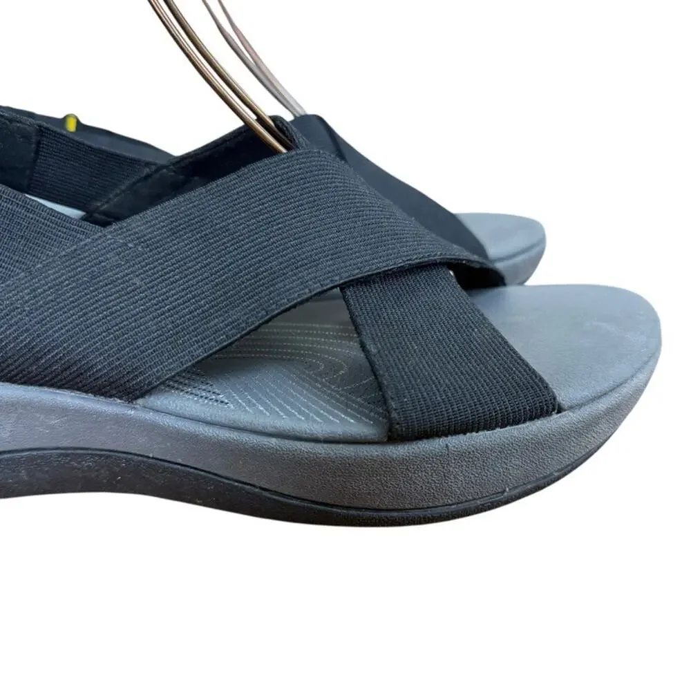 Clarks Arla Kaydin Black Slingback Wedge Sandals Wide Strap Comfort Shoes sz 10
